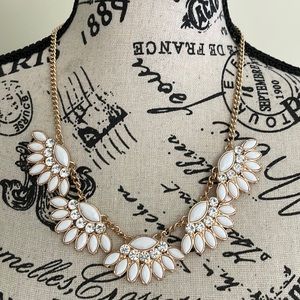 Off White & Rhinestone Gold-Tone Floral Bib Statement Necklace